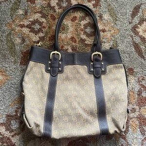 Dooney & Bourke olive signature canvas and leather buckle satchel